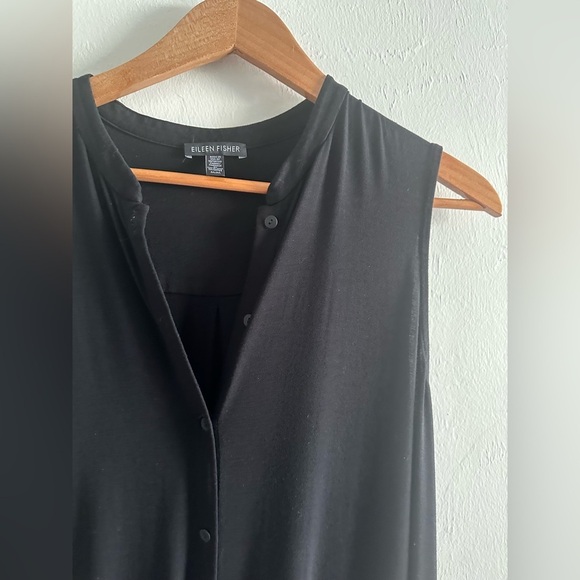 Eileen Fisher Black Sleeveless Button Down Midi Dress in Black sz S - Picture 4 of 5